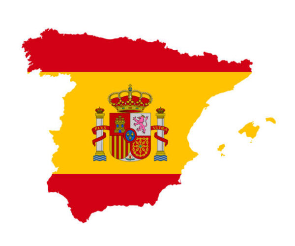 mapa de españa con la bandera de españa marcando limitaciones territoriales